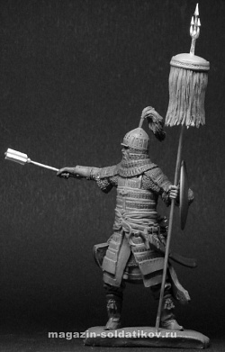 Сборная миниатюра из металла Монгольский воин с бунчуком 54 мм, Chronos miniatures