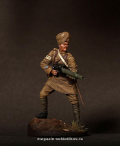 Сборная миниатюра из смолы Сержант индийского пехотного полка с пулеметом Lewis, 1916-18, 54 мм, Chronos miniatures - фото