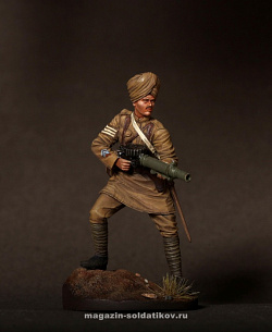 Сборная миниатюра из смолы Сержант индийского пехотного полка с пулеметом Lewis, 1916-18, 54 мм, Chronos miniatures