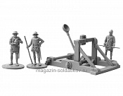 Сборная фигура из смолы Средневековая катапульта с расчетом, 3 фигуры и катапульта, 40 мм, V&V miniatures - фото