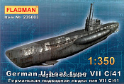 Сборная модель из пластика ФЛ 235003 Германская подводная лодка тип VII С/41 (1/350) Flagman - фото