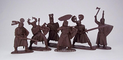 Солдатики из мягкого резиноподобного пластика Германские рыцари, XII век, (6 шт), коричневый цвет, 1:32 , Солдатики Публия