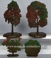 Солдатики из пластика Деревья и кусты. Осень 3-1 (2+2 шт, коричнево-зеленый цвет), Воины и битвы - фото