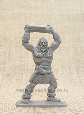 Материал - двухкомпонентный пластик Неандерталец №3, бросает большой камень, 54 мм (смола, серый), Воины и битвы - фото