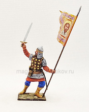 Миниатюра из олова Русский ратник со стягом XII-XIII вв., 54 мм, Студия Большой полк - фото