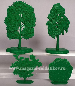 Солдатики из пластика Деревья и кусты. Лето 1-1 (2+2 шт, ярко зеленый цвет), Воины и битвы