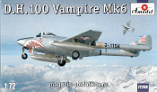 Сборная модель из пластика D.H.100 Vampire Mk6 RAF истребитель ВВС Великобритании Amodel (1/72) - фото